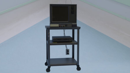 Old TV on a shelf in an empty room. 3d rendering