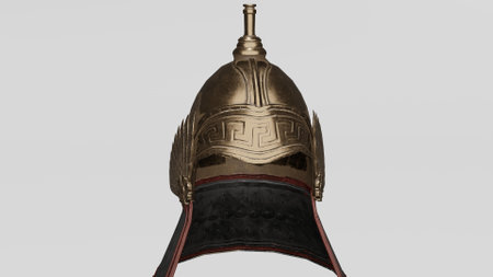 gold plated spartan helmet 4k photosの写真素材