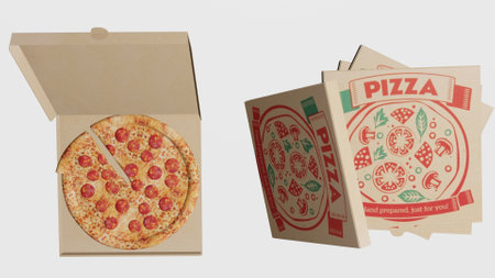 Pizza and Pizza Box with white backgroundの写真素材