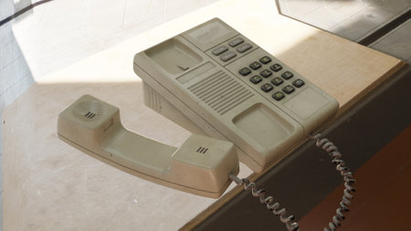 Telephone old model on table 4k photosの写真素材