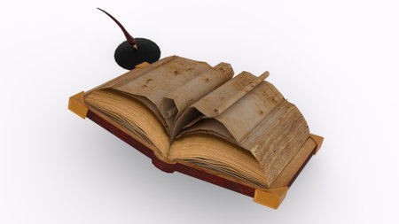 old book with pen with white backgroundの写真素材