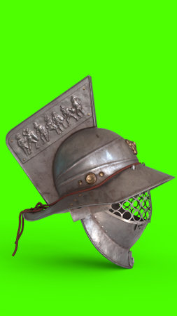murmillo gladiator helmet with green backgroundの写真素材
