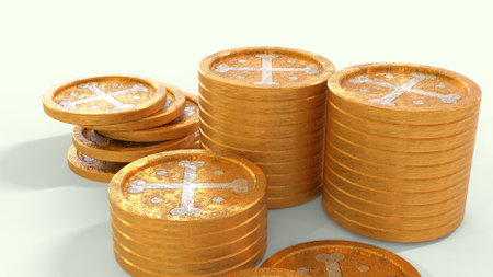 pirates gold coins white backgroundの写真素材
