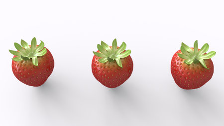 three strawberry with white backgroundの写真素材