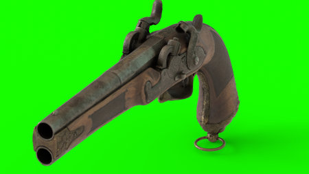 double barrel pistol with green background