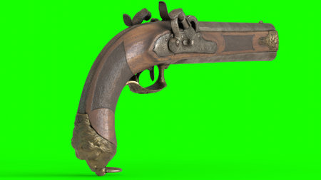double barrel pistol with green background