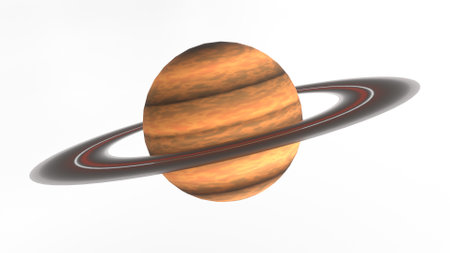 ringed gas giant planet with white backgroundの写真素材
