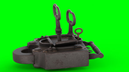 wawel padlock with green backgroundの写真素材