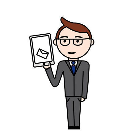 Illustration of manager in suit with a new message on his tabletのイラスト素材