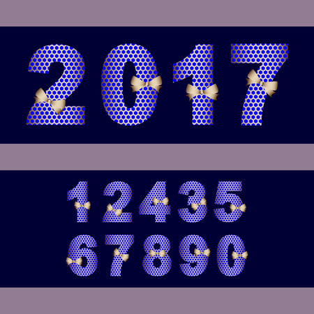 Number set vector with blue color and elegant gold ribbon.のイラスト素材