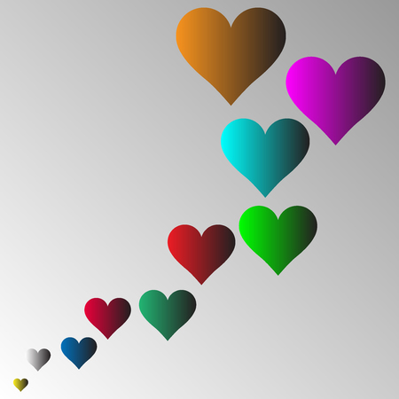 Colorful hearts vector with so many size and gray background..It's beautiful for cover book or for your children bedroom wall decoration.のイラスト素材