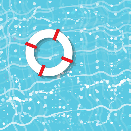 Red  and white life saver ring floating in a refreshing blue swimming pool.のイラスト素材
