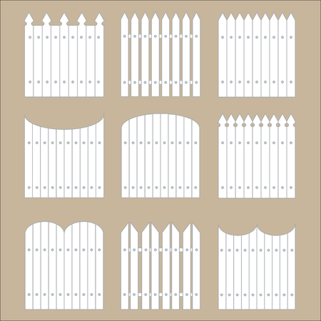Vector set of white rural fences silhouettes. Garden Park Yard elements.のイラスト素材