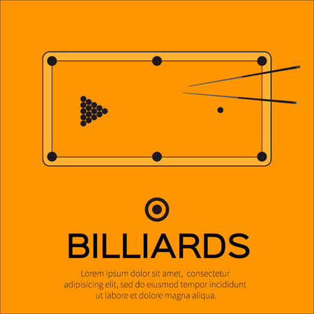 Billiards, pool, snooker game. Balls triangle, cue on table â Vector illustration.のイラスト素材