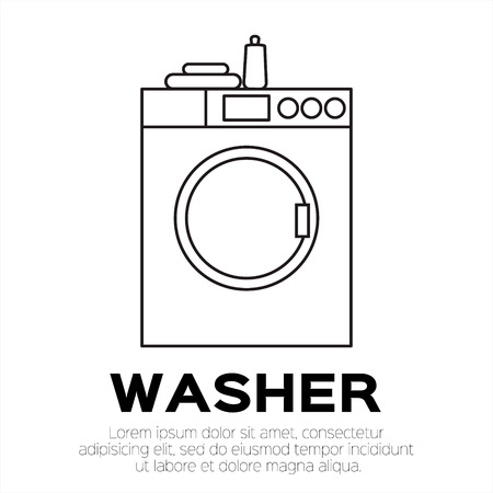 Big wash. Washing machine with towel and bottle. Front view, close-up.
Laundry object.Style vector illustration.のイラスト素材