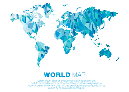 World map background in polygonal style. Abstract origami color map design.のイラスト素材