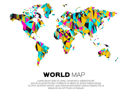 World map background in polygonal style. Abstract origami color map design.のイラスト素材