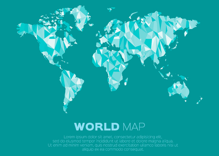 World map background in polygonal style. Abstract origami color map design.のイラスト素材