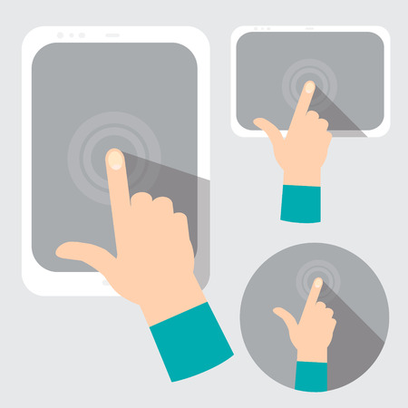 Concept of hand holding digital tablet or mobile phone with blank screen.
Flat design vector illustrationのイラスト素材
