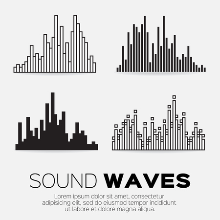 Vector music sound waves set. Audio sound equalizer technology, pulse musical. Vector illustrationのイラスト素材