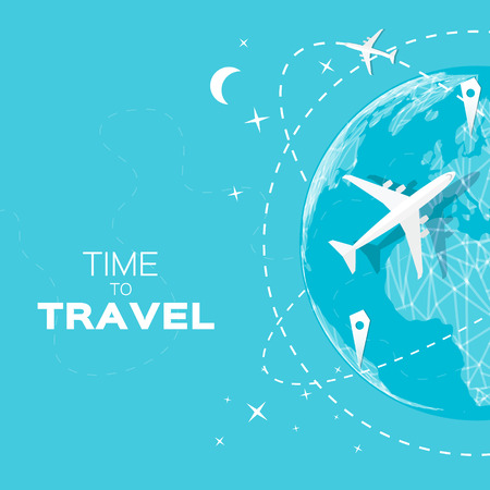 Travel World map background in polygonal style with top view airplane. Vector illustration design.のイラスト素材