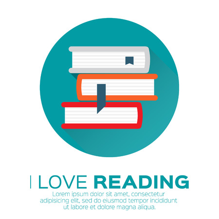 Bookshelves with colorful books in flat design style. I love books.  Home library with literature, vector illustrationのイラスト素材
