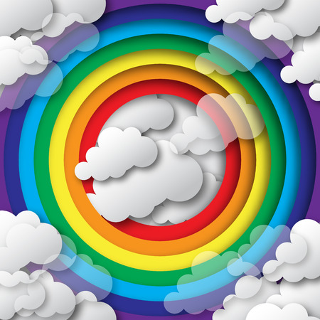 Stylized paper cutout clouds and rainbow. Vector applique.のイラスト素材