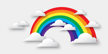 Stylized paper cutout clouds and rainbow. Vector applique.のイラスト素材