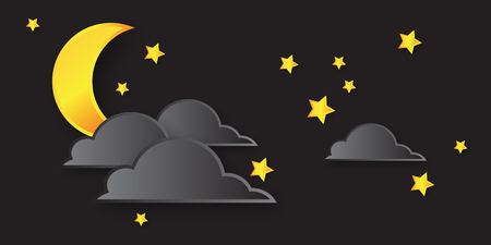 Night with stars and moon. Cut out style. Vector illustrationのイラスト素材