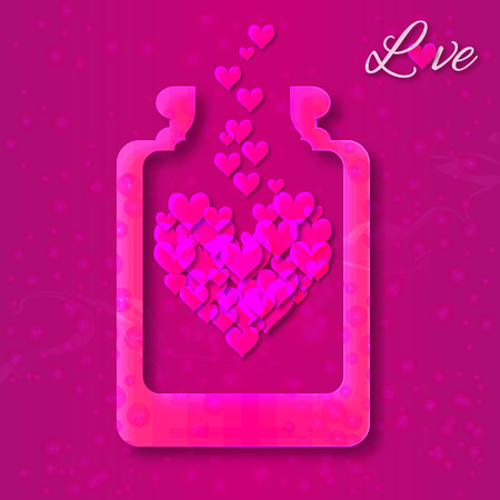 Love bottle jar with hearts inside.Applique Love Jam. Stylized paper cut love hearts - excellent food for valentines day.のイラスト素材