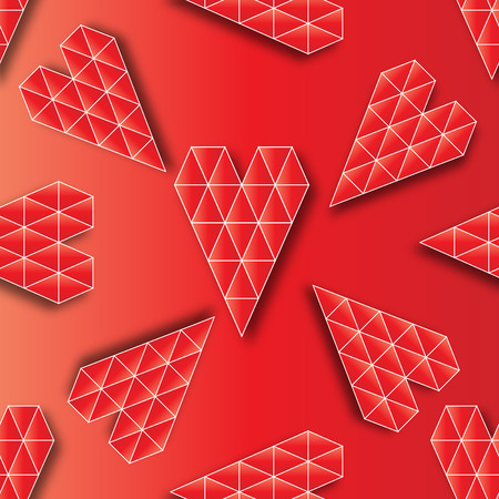 Geometric Valentines day. Abstract polygonal paper hearts. Love background.のイラスト素材