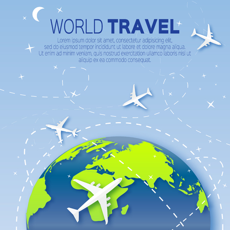 Travel around the World map background . With top view airplane and sky. Vector illustration design.のイラスト素材