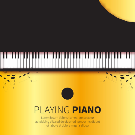 Golden foil Top view Grand piano and chair. Music instrument on black background. Vector illustrationのイラスト素材