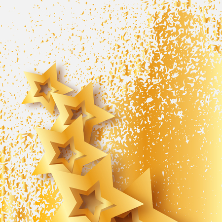 Abstract Origami Gold Stars on white vector background. Cosmic falling shining stars. Trendy Illustration for designのイラスト素材