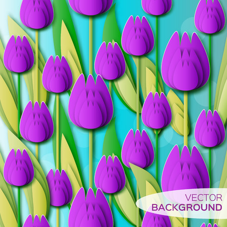 Abstract Purple Floral background - With Bunch of Spring Tulips. Paper cut flower holiday background. Applique Beautiful bouquet. Trendy Design Template. Vector illustration.のイラスト素材