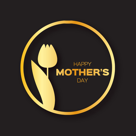 Golden foil Floral Greeting card - Happy Mother's Day - Gold Sparkles holiday background with Spring Tulip. Paper cut Frame Flowers.Trendy Design Template for card, vip, gift, voucher, present.のイラスト素材