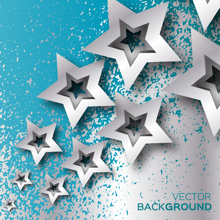 Abstract Origami Silver Stars on blue vector background. Cosmic falling shining stars. Trendy Illustration for designのイラスト素材