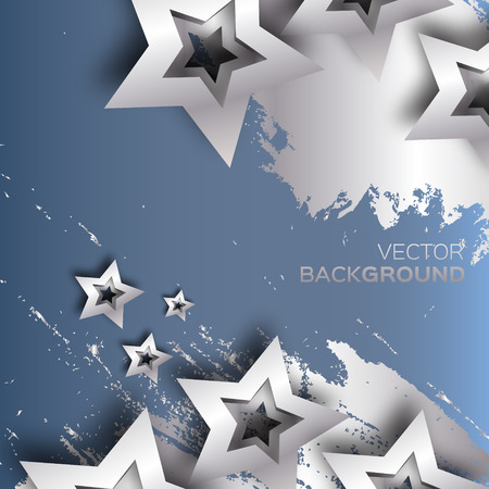 Abstract Origami Silver Stars on blue vector background. Cosmic falling shining stars. Trendy Illustration for designのイラスト素材