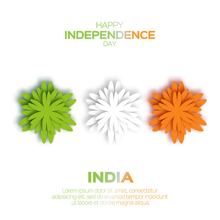 Origami Flower national tricolor Indian flag. Indian Independence Day. Celebration background. Republic Day. Paper cut design concept for 15th August. Applique Vector Illustrationのイラスト素材