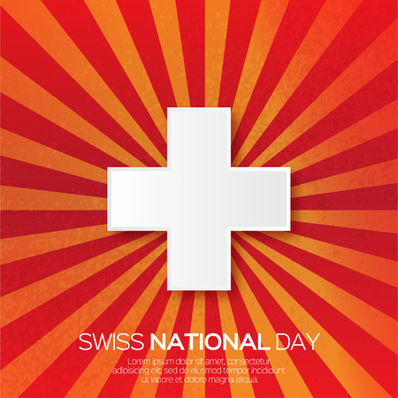 Abstract Swiss National day. Switzerland Independence Day. Origami Swiss Flag International Day with ray background. Paper cut design concept for 1 August. Applique Vector Illustrationのイラスト素材