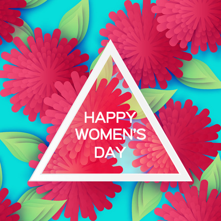 Red Origami Floral Greeting card. Holiday background with paper cut triangle Frame Flowers. Happy Mother's and GrandMother's Day. Trendy Design Template. Vector illustration.のイラスト素材