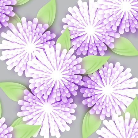 Beautiful white Origami Floral bouquet on grey background. Paper cut flowers with leaves. Trendy Design Template Vector illustration.のイラスト素材