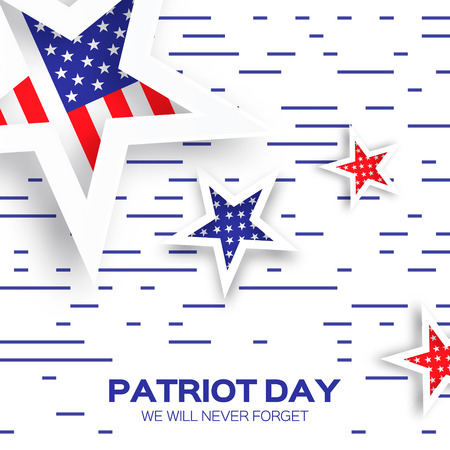 Origami Patriot Day background with stars and lines. Abstract american flag. We will never forget. September 11, 2001. Vector illustration. Poster Template.のイラスト素材