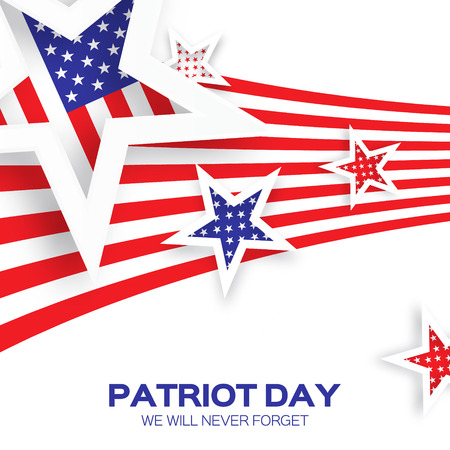 Origami Patriot Dayon white background with stars and stripes. Abstract american flag. We will never forget. September 11, 2001. Vector illustration. Poster Template.のイラスト素材