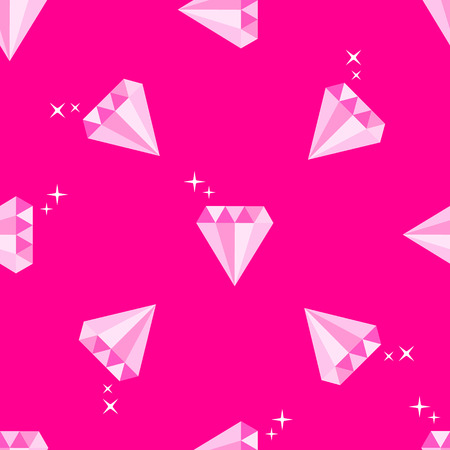 Diamonds with stars. Geometric seamless pattern on pink background. Flat style vector illustrationのイラスト素材