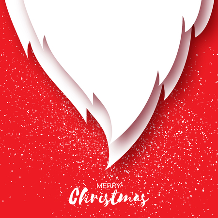 Merry Christmas card with paper cutout Santa Claus beard on red background. Vector illustration for greeting card.のイラスト素材