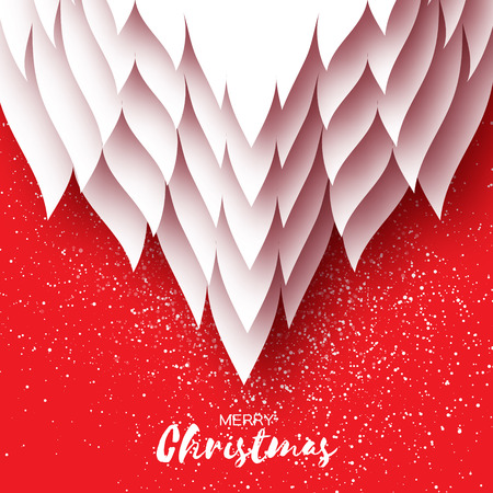 Merry Christmas card with paper cutout Santa Claus beard on red background. Vector illustration for greeting card.のイラスト素材