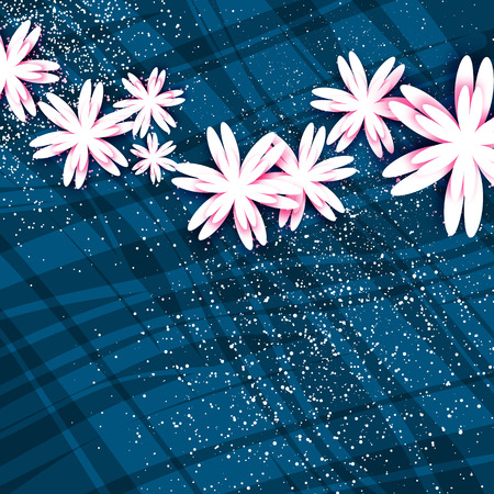 Origami Floral Greeting Card. Beautiful spring bouquet for women with white Flower paper cut style on dark blue line background. Summer seasonal vector illustration.のイラスト素材