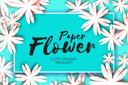 Paper cut flower greeting card. Rectangle frameのイラスト素材