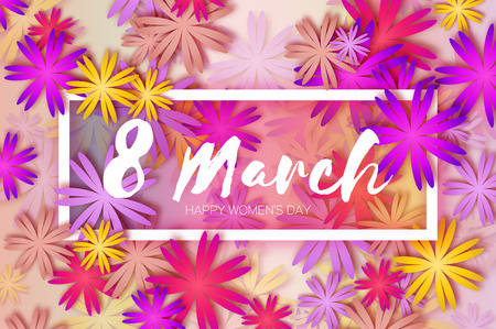 Happy Mothers Day. Colorful Paper flower. 8 March. Rectangle frameのイラスト素材